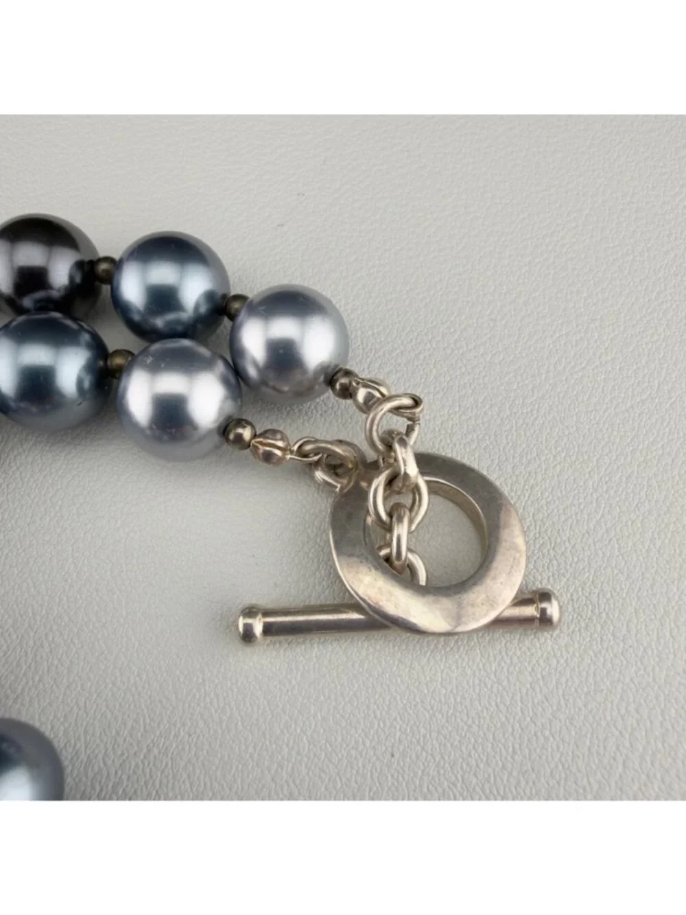 Gray Glass Bead Faux Pearl Necklace Large Luster Chunky 15 inch